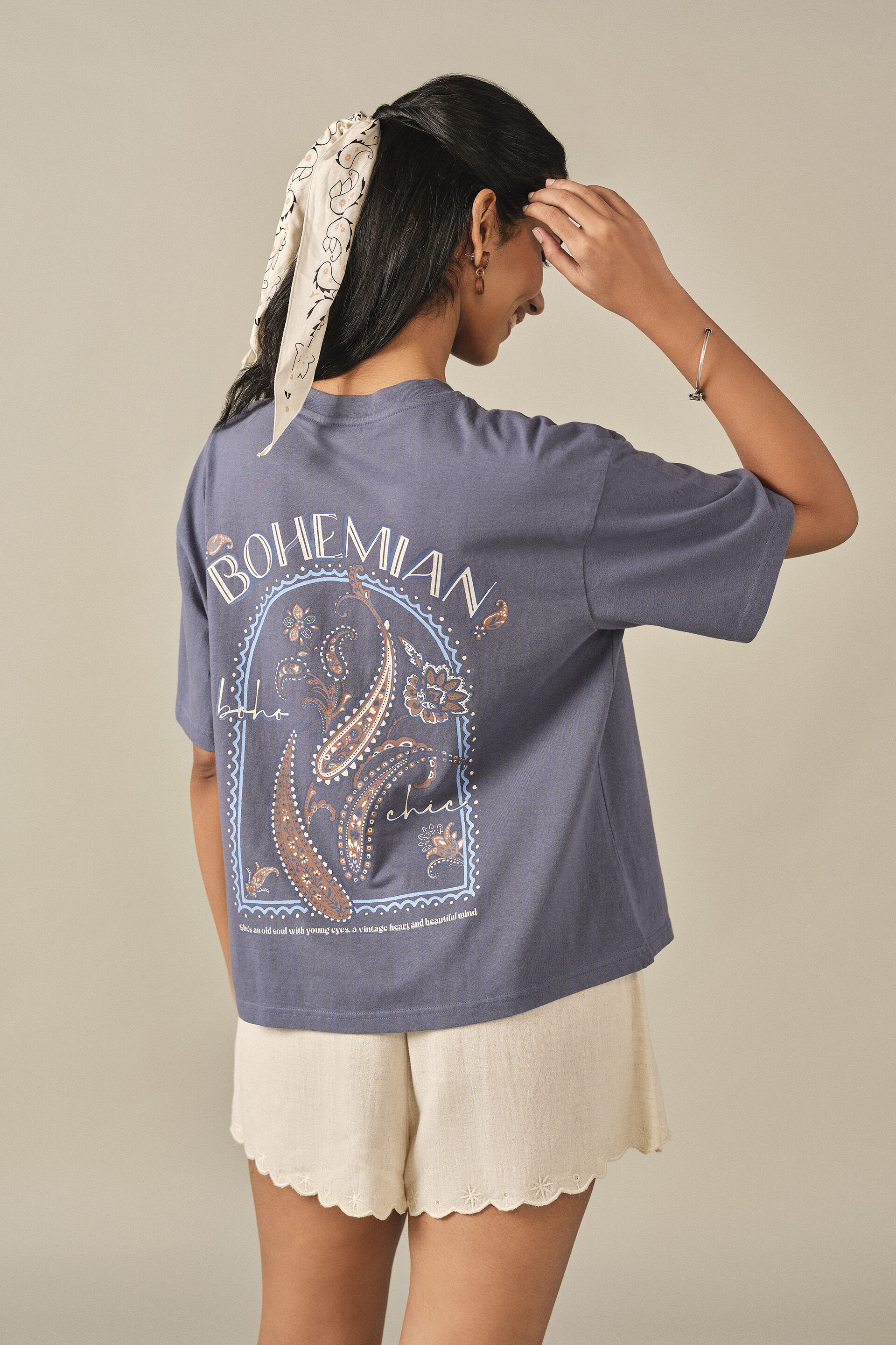 Printed Cotton T-shirt in Blue, Blue, image 6
